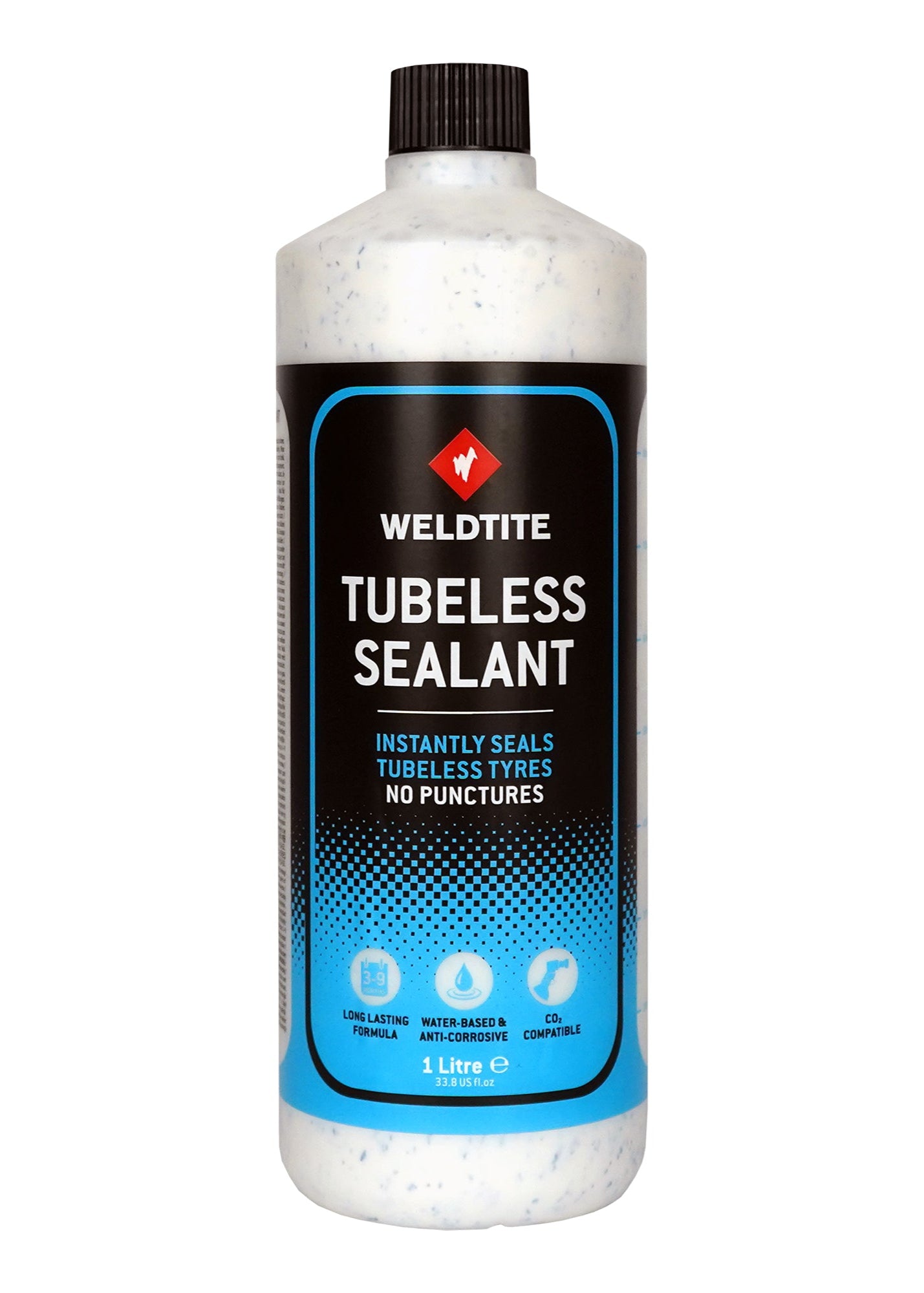 Bottle of Weldtite tubeless sealant on a white background